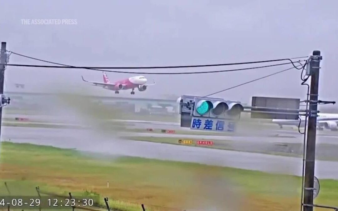 Planes struggle to land at Japan’s Fukuoka airport as Shanshan brings strong winds, heavy rain